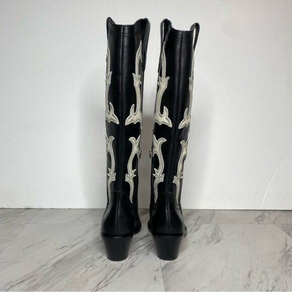 New! Dolce Vita Samare Black White Leather Tall Western Boot 5 - Picture 3 of 15